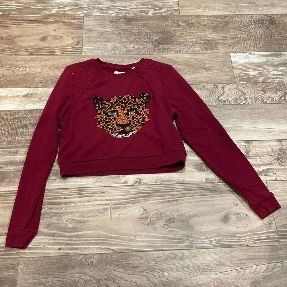 LA Hearts Maroon leopard cropped sweatshirt